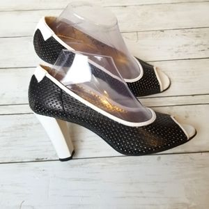 Taryn Rose Leather Creamy Napa Mesh Open Toe Spectator Heels